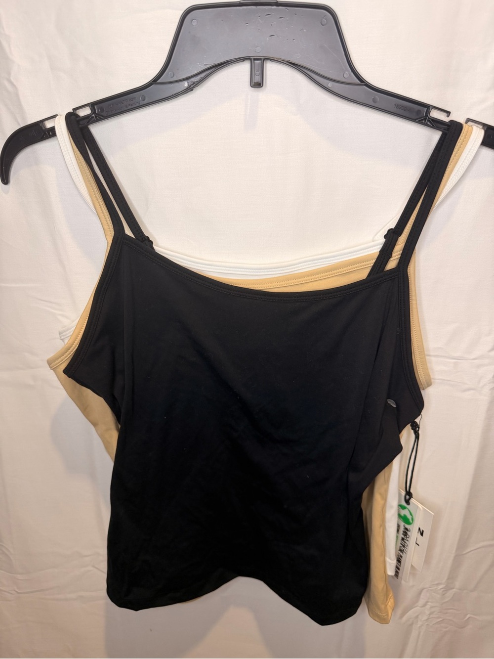 Double-Strap Cami Tank Top - Black & Beige